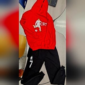 Ronaldo Red Hoodie and Black Pants Set for Kids
